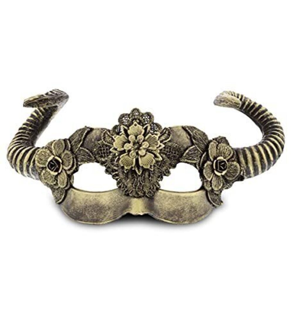 2849 Steampunk Gold Venetian Woodland Fairy Horns Masquerade Mask